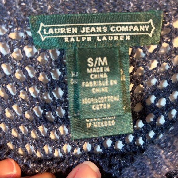 LAUREN RALPH LAUREN JEANS SWEATER LADIES PONCHO S/M BLUE FRINGE EVERYDAY CASUAL - Picture 3 of 10